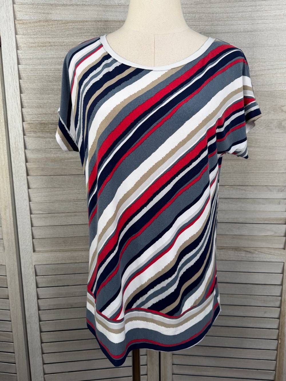 SAMBA Horizontal Striped Banded Hem Short Sleeve Tee Women's-42 (XL)